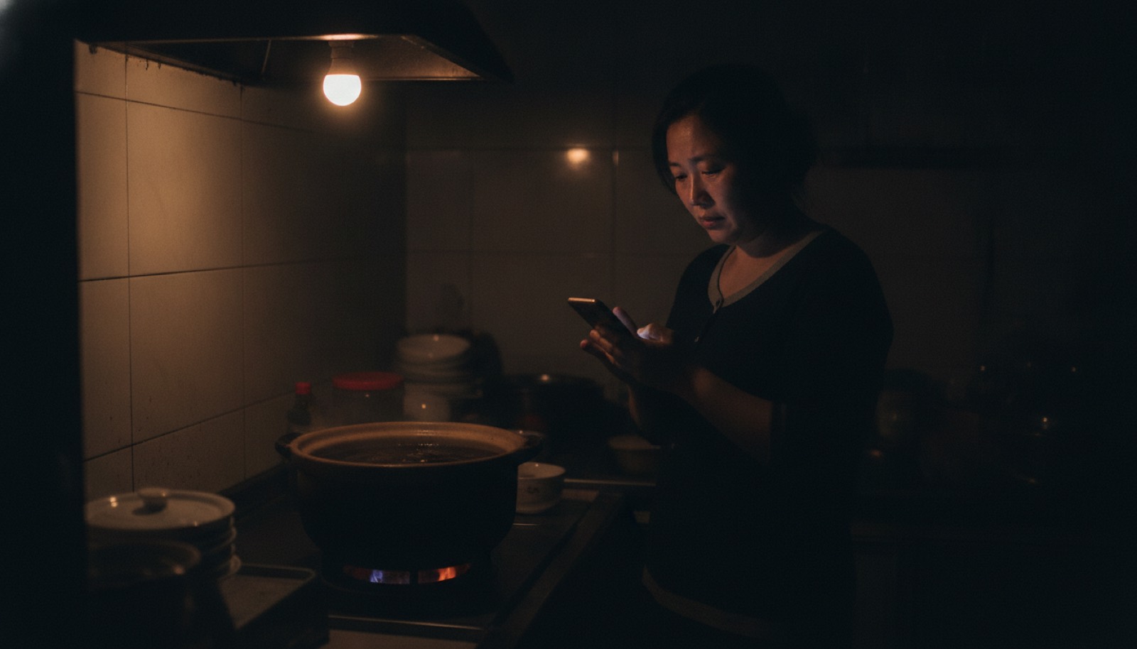 深夜厨房妈妈一边守药一边查资料疲惫崩溃