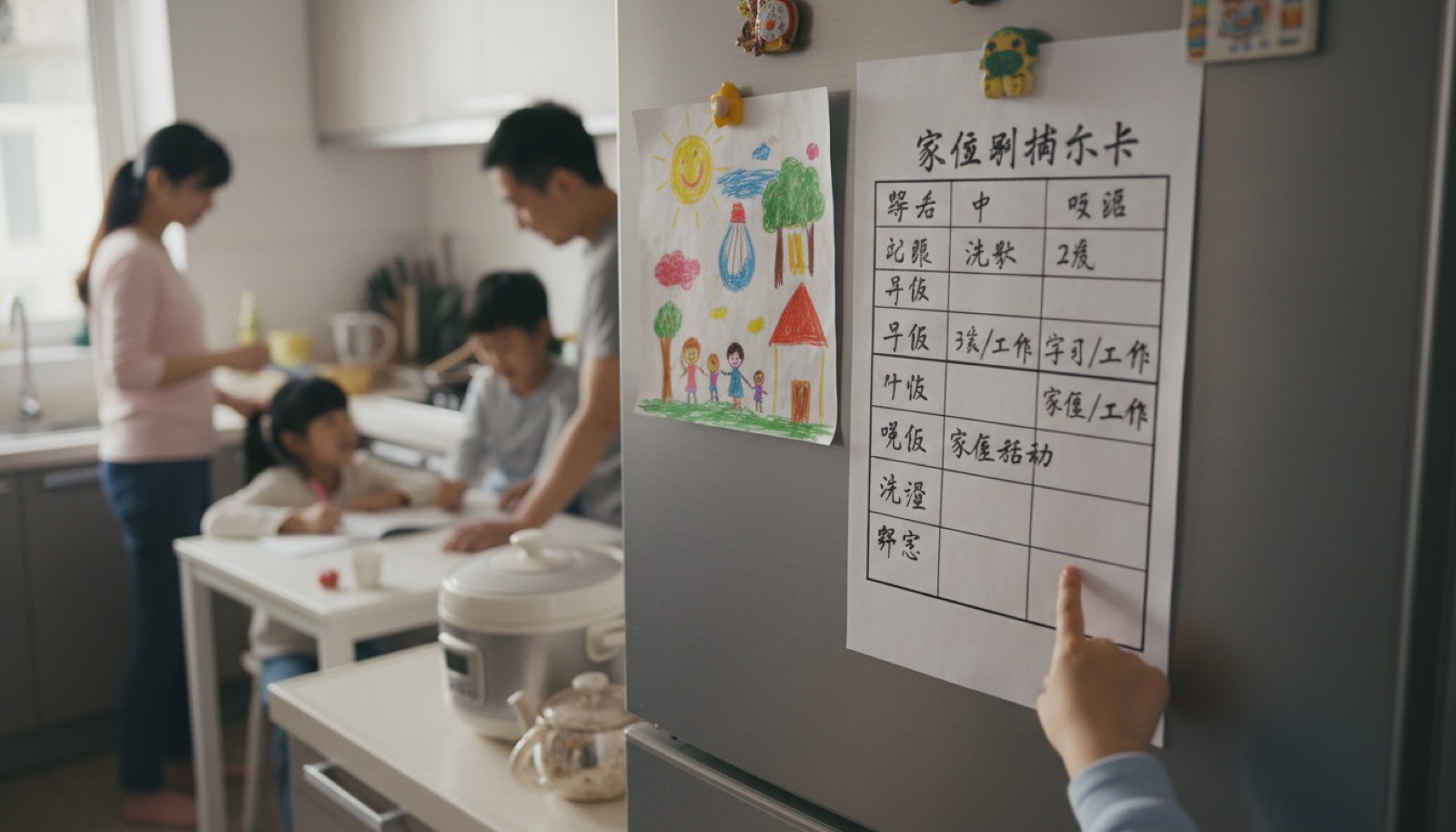 冰箱门上手写大 A4 家庭节奏卡片分早中晚三时段